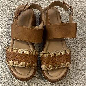 Cordani Braided Strap Tan Brown Wedge Sandals